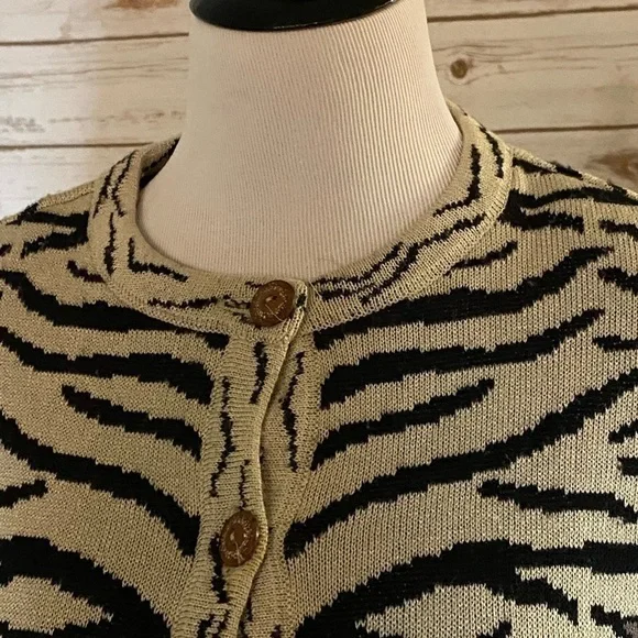 *SOLD* Vintage Philippe Marques cream/black zebra print cardigan sweater - Picture 2 of 7